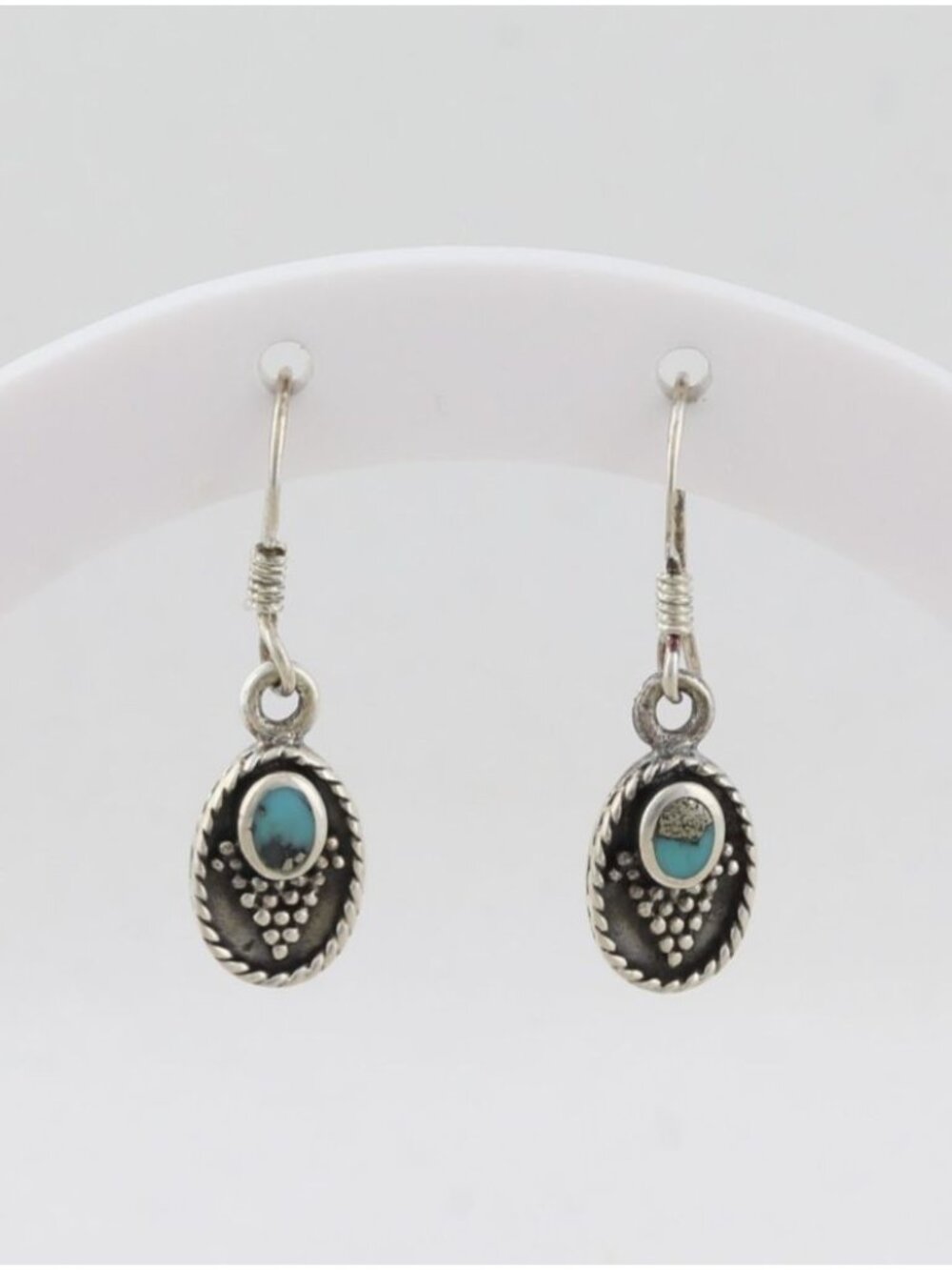 Sterling Silver Turquoise Earrings Dangle Drop 1" x 1/4" inch